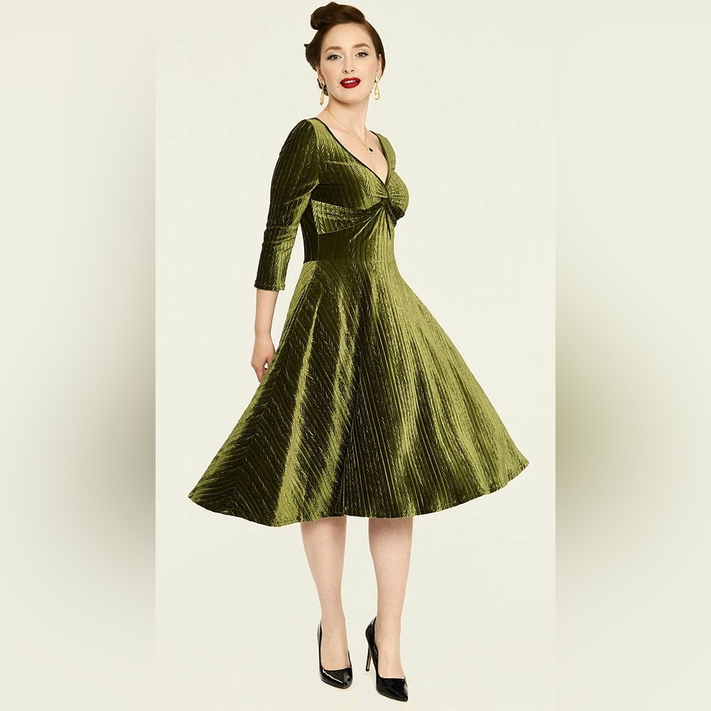 Voodoo Vixen Olive Green Velvet Dress